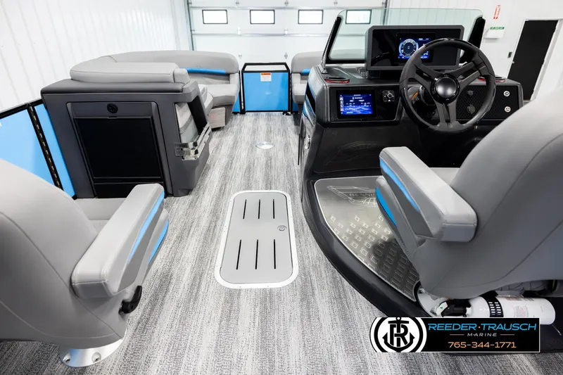Slide: The Image of Interior of 2026 Bennington 22 MSBSE boat with modern seating and control panel. - 17