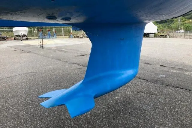 Slide: The Image of Keel of a 1999 Sweden Yachts 45 sailboat on dry dock. - 26