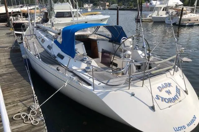Slide: The Image of Sailing yacht "Dark 'N Stormy," Sweden Yachts 45, 1999 model, docked at Lloyd Harbor. - 29