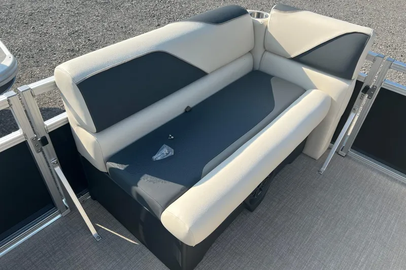 Slide: The Image of 2026 Tahoe Pontoon 1780 CRB interior seating with modern design and comfortable upholstery. - 12