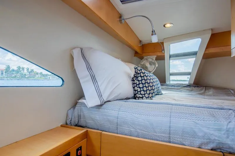 Slide: The Image of Cozy cabin interior of 2018 Gunboat 57 yacht with scenic window view. - 44