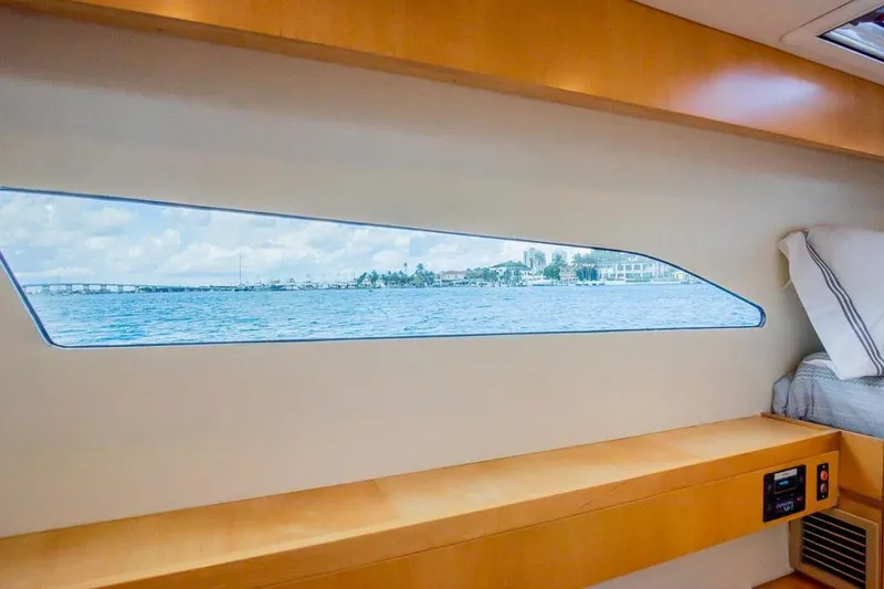 Slide: The Image of Interior view of 2018 Gunboat 57 yacht cabin with scenic ocean window. - 45