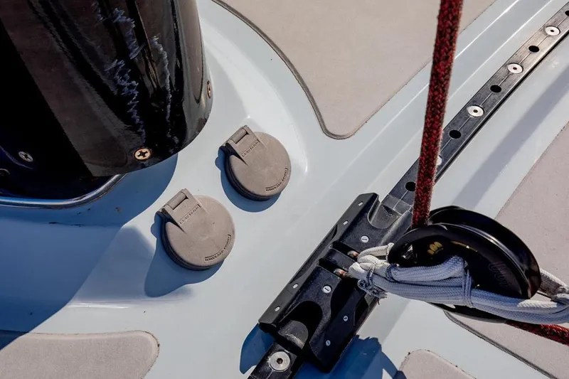 Slide: The Image of Close-up of 2018 Gunboat 57 yacht deck with rigging and fittings. - 56