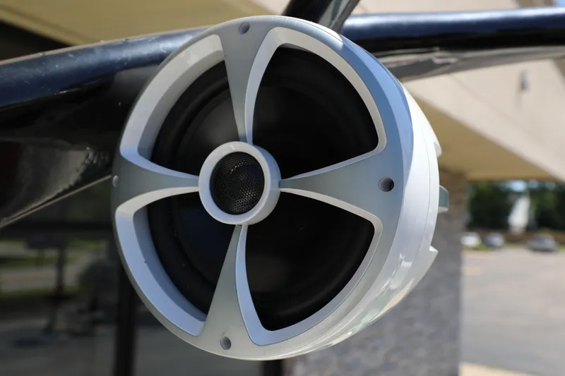 Slide: The Image of Close-up of a boat speaker on a 2008 Malibu 21 vRide. - 10