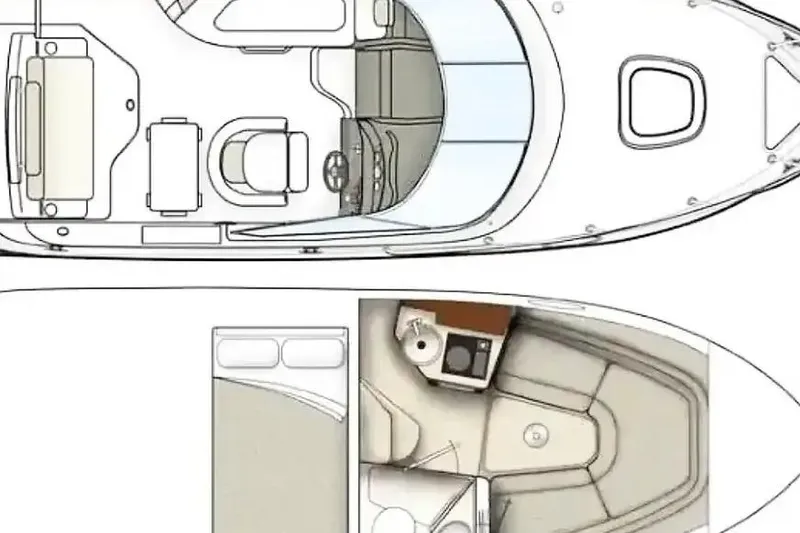Slide: The Image of Floor plan of a 2011 Sea Ray 240 Sundancer boat interior layout. - 28
