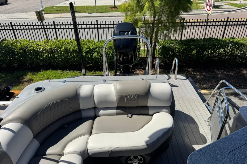 Slide: The Image of 2023 Avalon Excalibur 27' boat with luxurious seating and sleek design. - 37