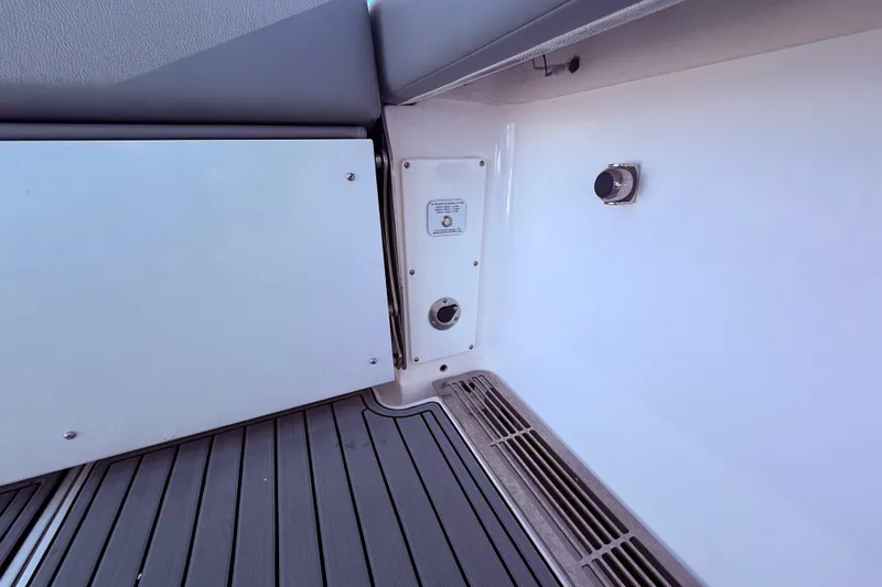 Slide: The Image of Interior view of 2023 Everglades 395 Center Console boat, featuring sleek design elements. - 45