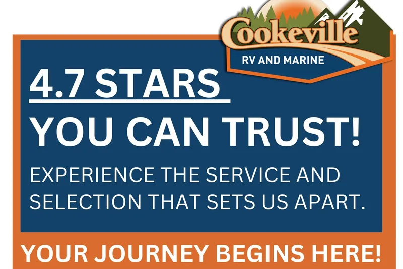 Slide: The Image of Cookeville RV and Marine ad, 4.7 stars, trusted service, journey begins here. - 5