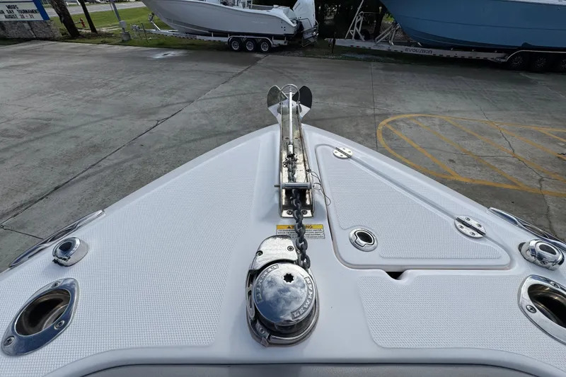 Slide: The Image of Bow view of 2022 Everglades 295 Center Console boat with anchor system. - 21