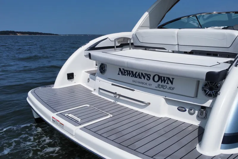 Slide: The Image of 2021 Formula 350ss boat on water, featuring "Newman's Own" branding, Sag Harbor, NY. - 6