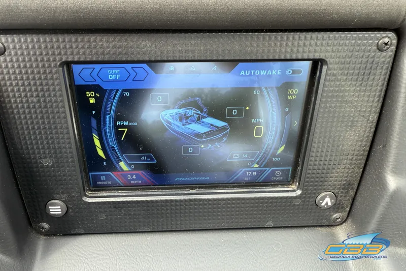 Slide: The Image of 2021 Moomba Craz dashboard display showing Autowake and surf settings. - 17