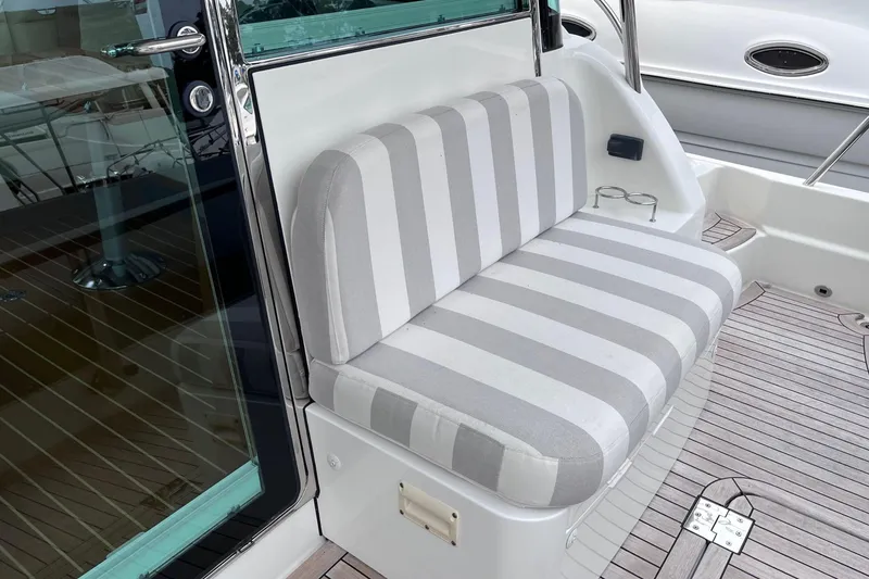 Slide: The Image of Luxurious interior of 2022 Sabre 48 Salon Express yacht with elegant wood finish. - 11