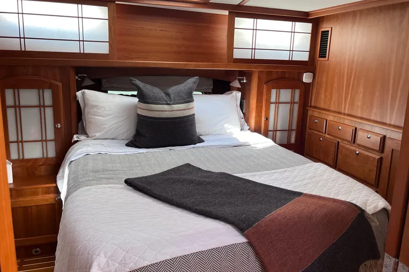Slide: The Image of Luxurious interior of 2022 Sabre 48 Salon Express yacht with scenic water view. - 41