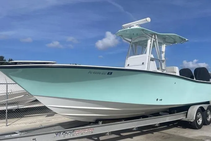 Slide: The Image of Fire extinguisher with Yamaha lanyard on Conch 30 boat, 2019 model. - 8