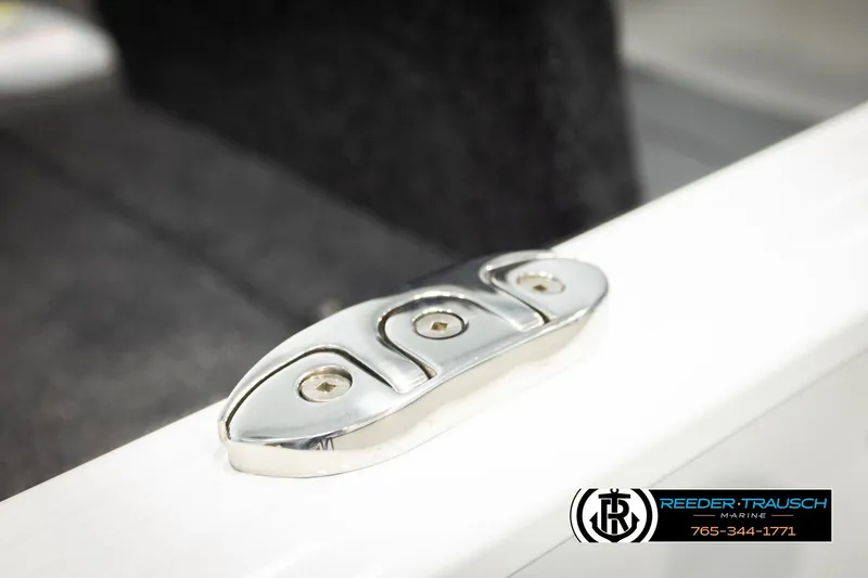Slide: The Image of Close-up of a 2026 Lund 1775 Adventure SS boat cleat, featuring sleek chrome finish. - 50