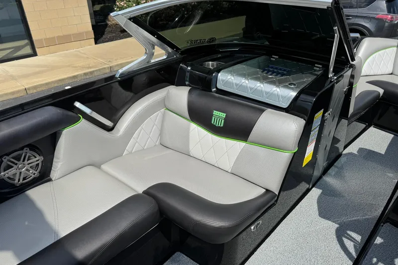 Slide: The Image of 2015 MasterCraft X30 interior with stylish seating and modern design elements. - 11