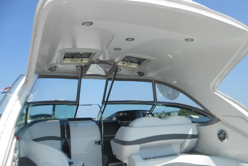 Slide: The Image of 2017 Formula 37 PC boat interior with sleek seating and modern design. - 8