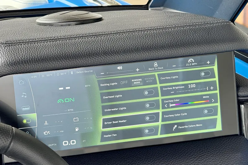 Slide: The Image of 2025 Nautique Super Air Nautique GS24 touchscreen dashboard displaying lighting and system controls. - 36