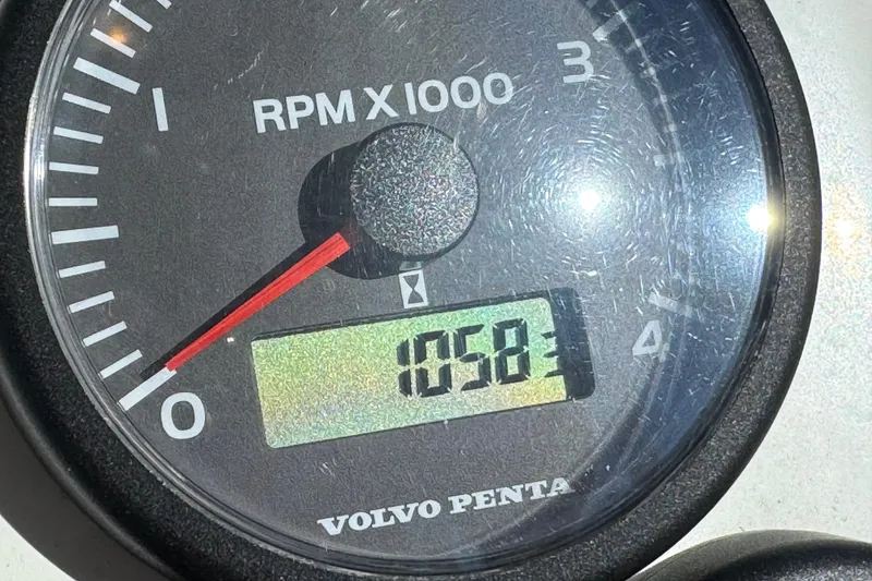 Slide: The Image of Close-up of a Volvo Penta RPM gauge on a 2005 Ocean Sport Roamer 30 boat. - 28