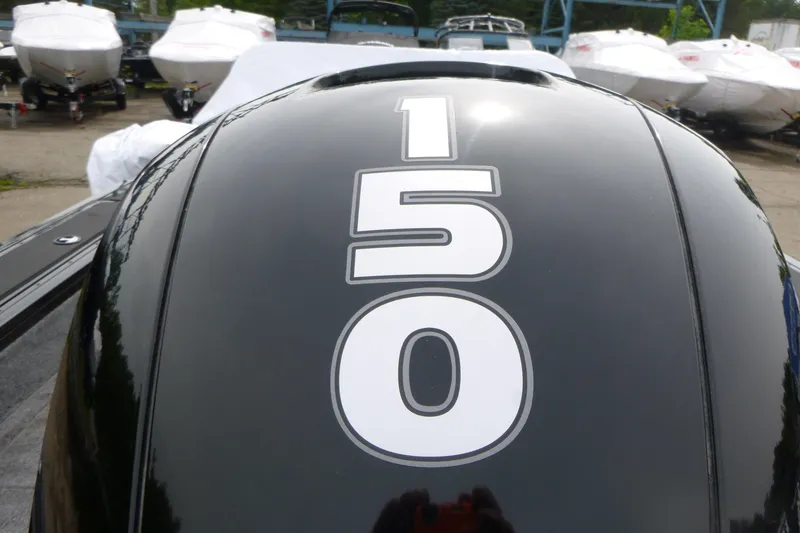 Slide: The Image of Outboard motor with "150" label on a 2026 Tracker Targa V-18 WT boat. - 11