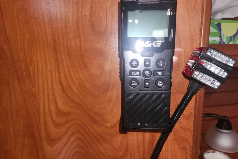 Slide: The Image of B&G marine radio on Hunter 39 yacht, 2011 model, mounted on wooden panel. - 25