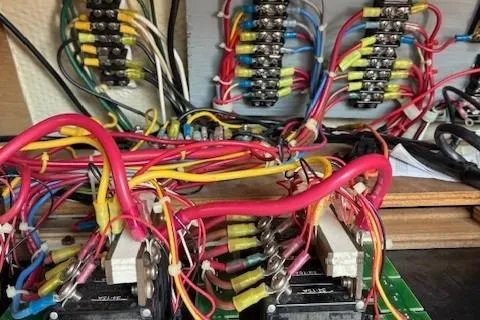 Slide: The Image of Electrical wiring and circuit board inside a 1984 Catalina 38 boat. - 28