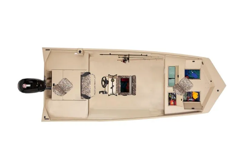 Slide: The Image of Top view of 2026 Lowe Roughneck RX2070 CC boat with seating and storage compartments. - 35