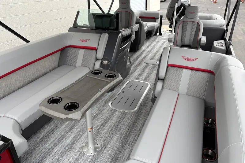 Slide: The Image of 2026 Bennington 24 MFB boat interior with luxurious seating and modern design. - 18