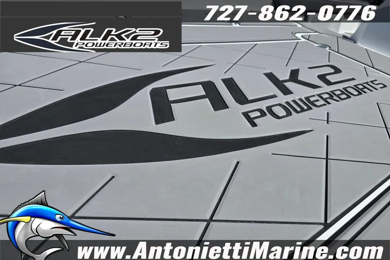 Slide: The Image of 2025 ALK2 Powerboats 22BHX FLATS/BAY HYBRID logo with contact details and website. - 19