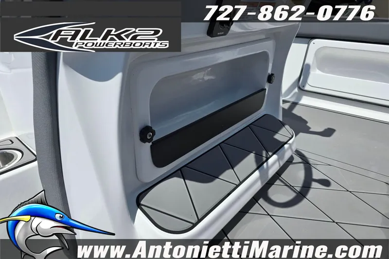 Slide: The Image of 2025 ALK2 Powerboats 22BHX FLATS/BAY HYBRID interior with storage and seating. - 21