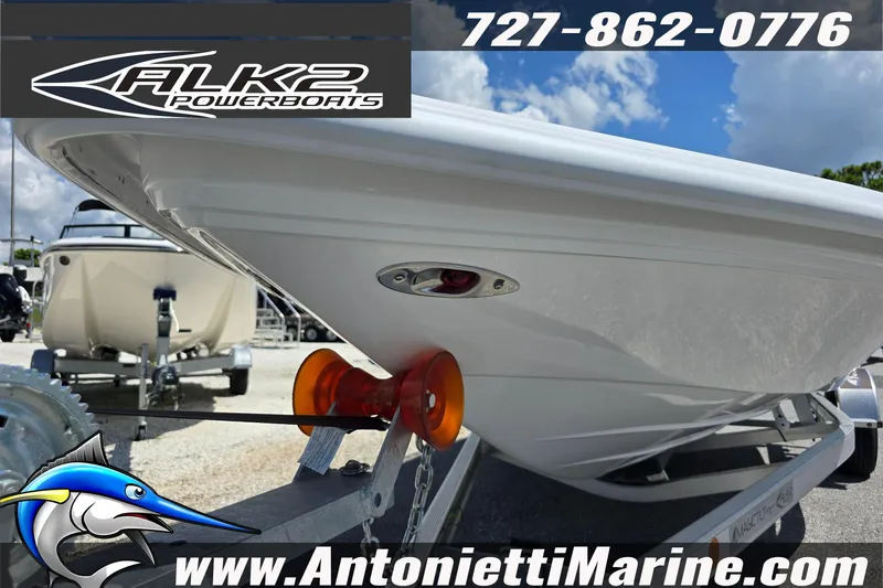 Slide: The Image of 2025 ALK2 Powerboats 22BHX FLATS/BAY HYBRID on trailer at Antonietti Marine. - 26