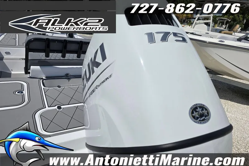 Slide: The Image of 2025 ALK2 Powerboats 22BHX Flats/Bay Hybrid with Suzuki engine, displayed at Antonietti Marine. - 28