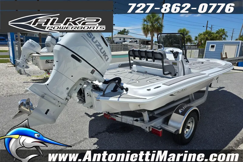 Slide: The Image of 2025 ALK2 Powerboats 22BHX Flats/Bay Hybrid with Suzuki engine on trailer. - 3