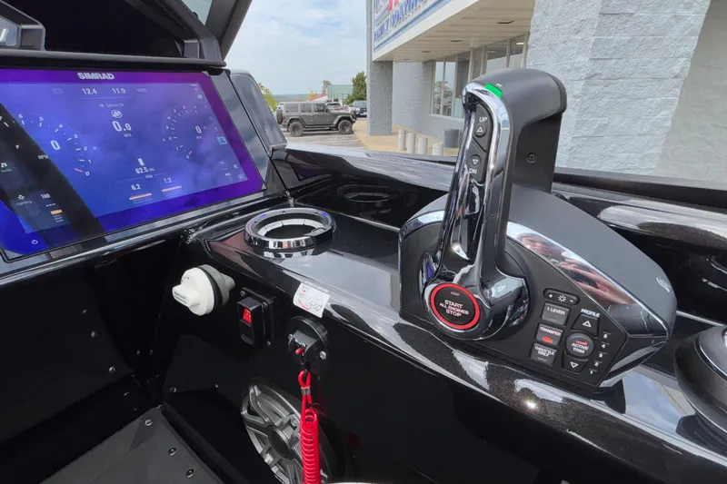 Slide: The Image of Control panel of 2026 Viaggio D28UW A-T boat with touchscreen and throttle lever. - 22