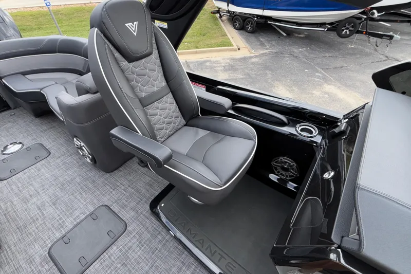 Slide: The Image of Luxurious Viaggio D28UW A-T 2026 boat interior with plush seating and modern design. - 25