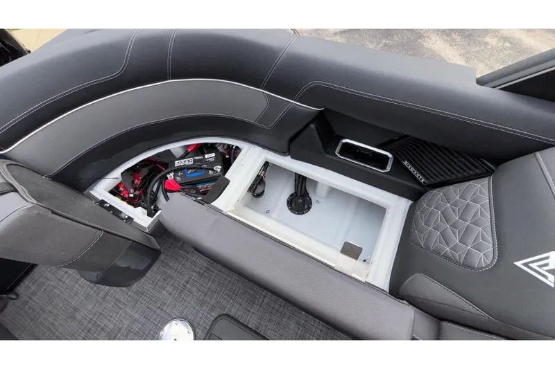 Slide: The Image of Interior view of 2026 Viaggio D28UW A-T boat, showcasing storage compartment and seating. - 38