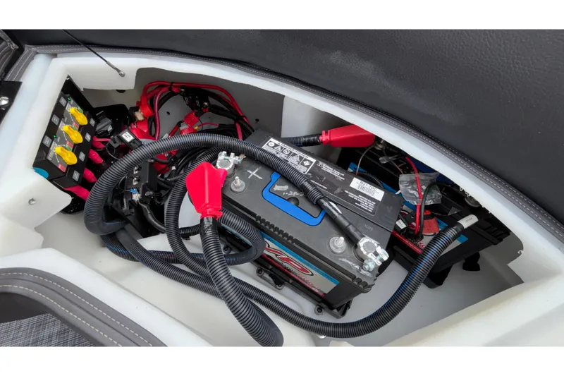 Slide: The Image of Battery compartment of 2026 Viaggio D28UW A-T with wiring and fuse box. - 39