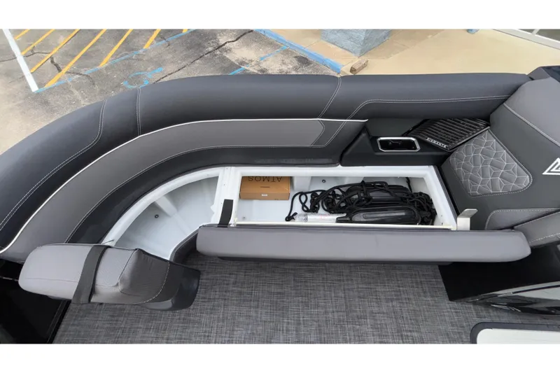 Slide: The Image of Interior view of 2026 Viaggio D28UW A-T boat with open storage compartment. - 45