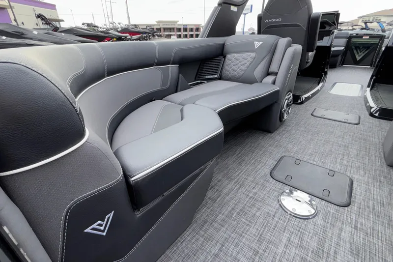Slide: The Image of Luxurious interior of 2026 Viaggio D28UW A-T boat with plush seating and modern design. - 9