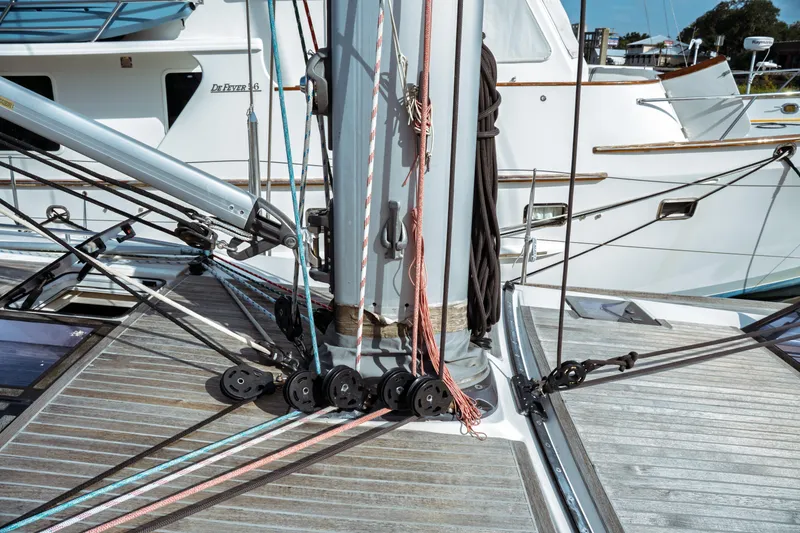 Slide: The Image of Beneteau Oceanis 60 sailboat deck with rigging and ropes, 2016 model. - 41