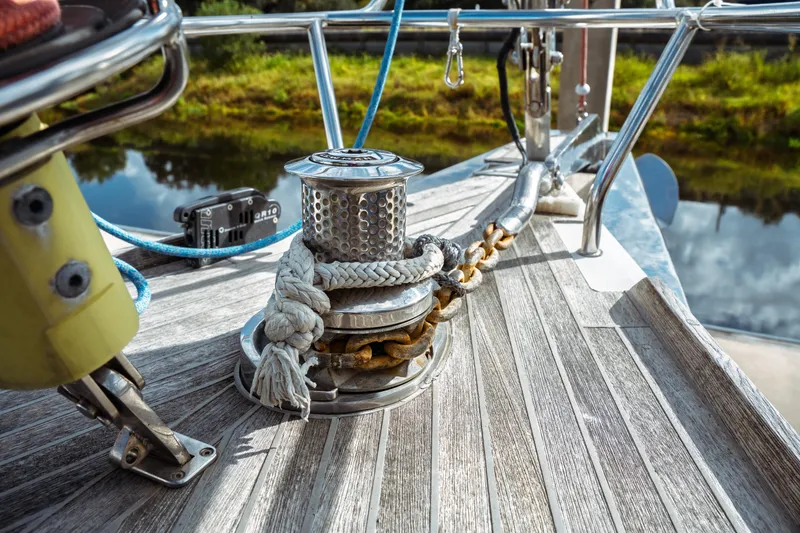 Slide: The Image of Deck of 2016 Beneteau Oceanis 60 yacht with winch and ropes. - 45