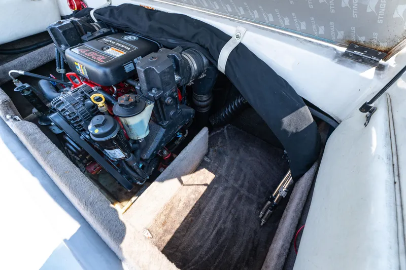 Slide: The Image of Engine compartment of a 2010 Stingray 195LX boat, featuring a Volvo Penta 4.3GL engine. - 11