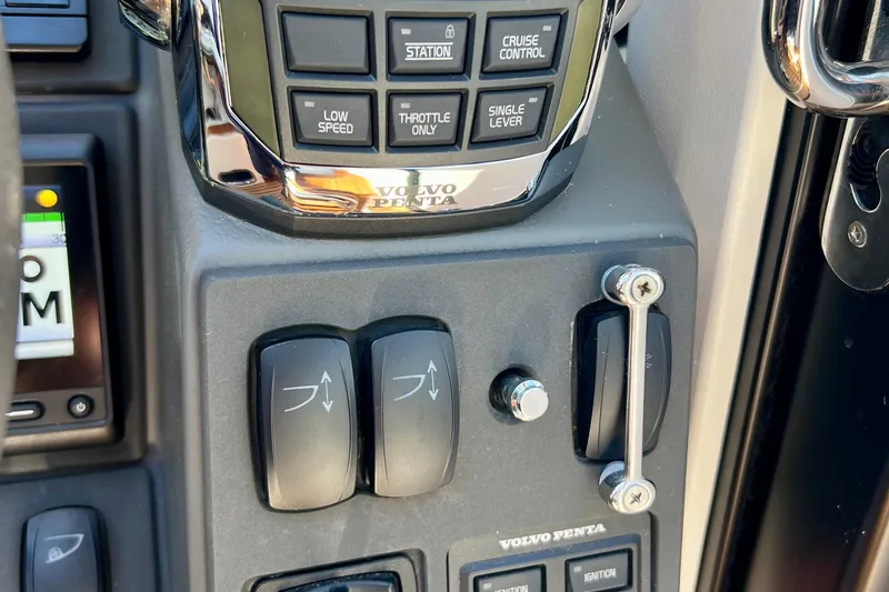Slide: The Image of Control panel of a 2018 Nimbus 365 Coupe featuring Volvo Penta controls. - 95