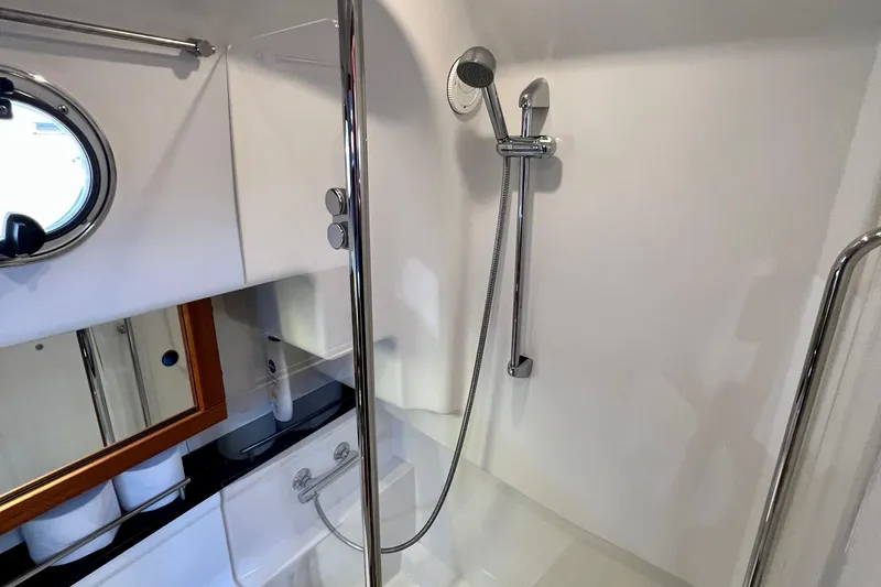 Slide: The Image of Modern shower area in 2018 Nimbus 365 Coupe yacht bathroom. - 144