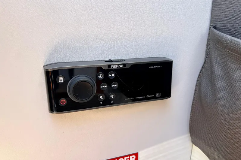 Slide: The Image of Fusion MS-AV750 audio system in 2018 Nimbus 365 Coupe boat interior. - 83