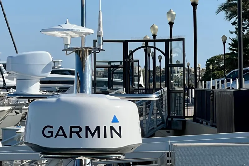 Slide: The Image of Garmin radar on 2018 Nimbus 365 Coupe yacht at marina dock. - 30