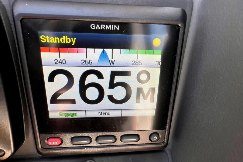 Slide: The Image of Garmin navigation display showing 265 degrees on a 2018 Nimbus 365 Coupe. - 96
