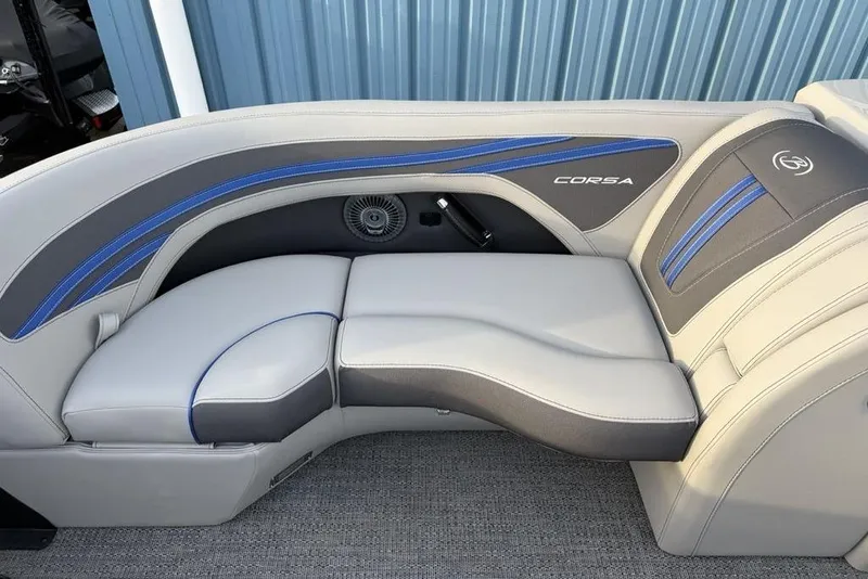 Slide: The Image of Luxurious seating on 2025 Barletta 23UC boat, featuring sleek design and comfortable upholstery. - 9