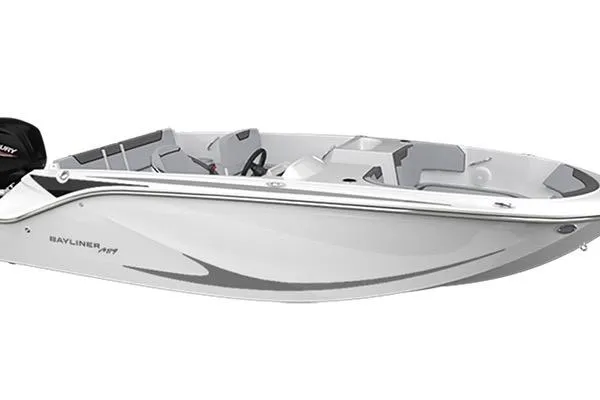 The Image of 2026 Bayliner M19 boat, sleek white design, modern interior, side view. - 1