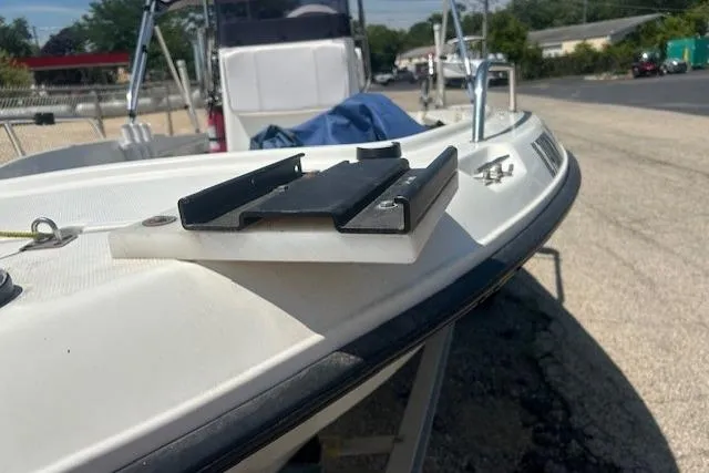 Slide: The Image of 2000 Hydra-Sports 175 boat detail, featuring deck hardware and railing in a sunny outdoor setting. - 5